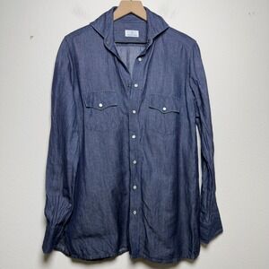 Emanuel Berg Men Denim Shirt Small Long Sleeve Snap Button Western Workwear
